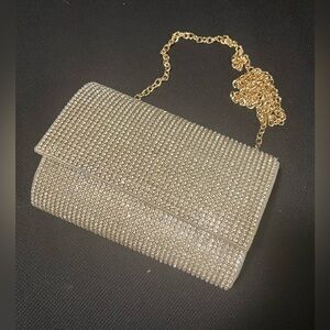 Kelly & Katie Gold Rhinestone Clutch with Detachable Chain